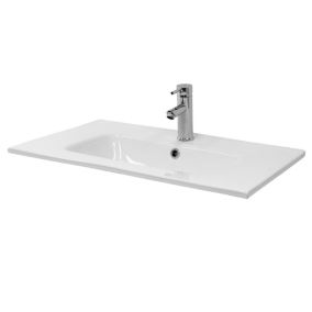 Lavabo éncastre en ceramique blanc vasque lave-main rectangulaire 710x165x460 mm