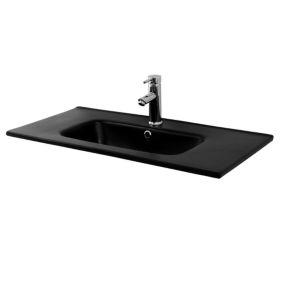 Lavabo éncastre en ceramique noir mat vasque a poser rectangulaire 810x165x640mm