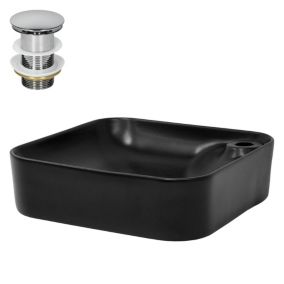 Lavabo noir mat céramique carré avec bouchon de vidage lave-mains 430x430x120 mm