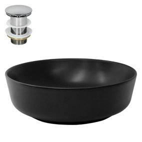 Lavabo noir mat céramique ronde avec bouchon de vidage lave-mains 415 x 135 mm