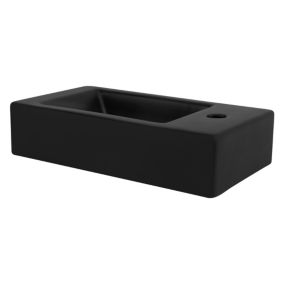 Lavabo noir mat ceramique 46x26x11 cm vasque a poser ou mural pour salle de bain