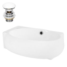 Lavabo ovale blanc céramique avec trop-plein trou de robinet bonde 43x28x15 cm