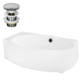 Lavabo ovale blanc céramique trou de robinet à gauche bonde 43x28x15 cm moderne