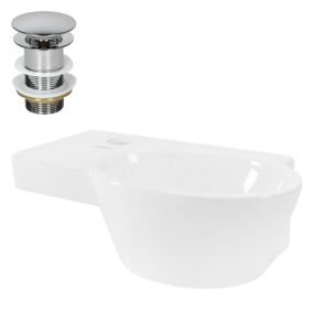 Lavabo ovale en céramique blanc avec garniture vidage chrome 375x190x140 mm