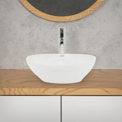 Lavabo ovale en ceramique vasque a poser lave-mains salle de bain 410x330x142mm