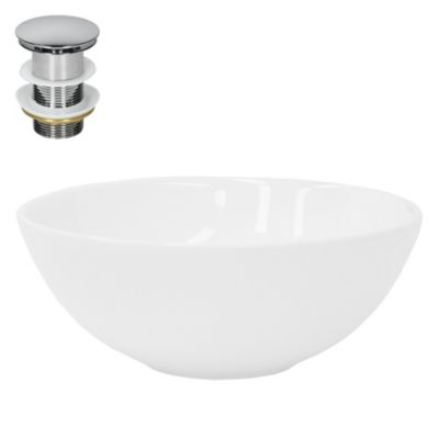 Lavabo à poser céramique blanc brillant ronde avec bonde vidange 280 x 116 mm