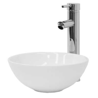 Lavabo à poser céramique blanc brillant ronde avec bonde vidange 280 x 116 mm
