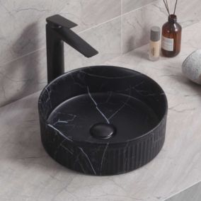 Lavabo à poser CORINTO CILIN céramique 37,5x13x37,5 cm noir marquina
