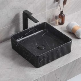 Lavabo à poser CORINTO IBI céramique 37,5x13x37,5 cm noir marquina