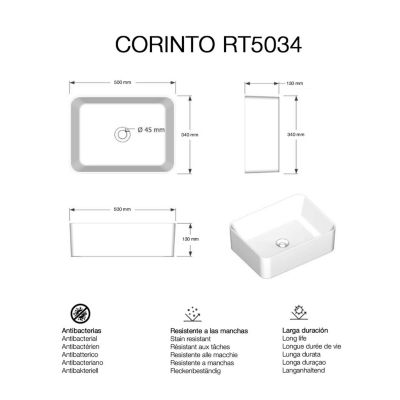 Lavabo à poser CORINTO RT5034 céramique 50x13x34 cm noir marquina