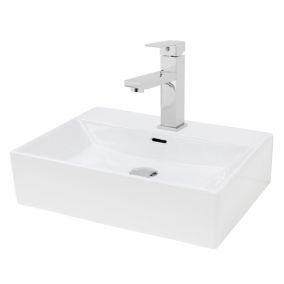 Lavabo à poser en céramique blanc 515x360 mm avec robinet et garniture de vidage