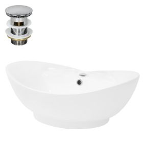 Lavabo à poser en céramique blanc ovale avec bonde de vidange 590x395x205 mm