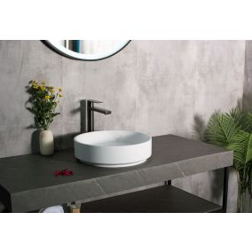 Lavabo à poser fonte minérale salle de bain et toilettes, 42 x 42 x 11 cm, blanc mat, NT2430