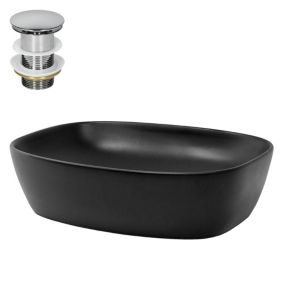 Lavabo à poser noir mat céramique avec bouchon vidage lave-mains 505x385x140 mm