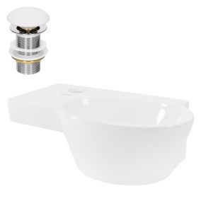 Lavabo à poser ovale avec garniture de vidage en céramique blanc 375x190x140 mm