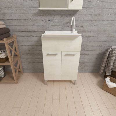 Lavabo Pour Buanderie Chêne Blanc 50Cm Avec Frottoir Amovible - Pratico