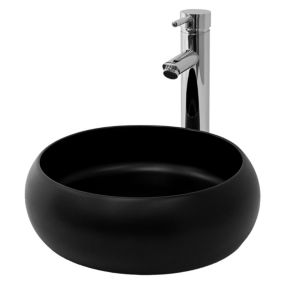 Lavabo rond ceramique noir vasque Evier a poser salle de bain toilette 35x12cm