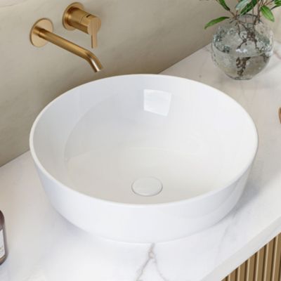 Lavabo rond en céramique blanche, 42 x H.15 cm, Horow