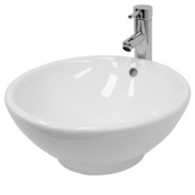 Lavabo Ronde en Céramique, 420x170 mm, Blanc, avec Garniture de Vidage