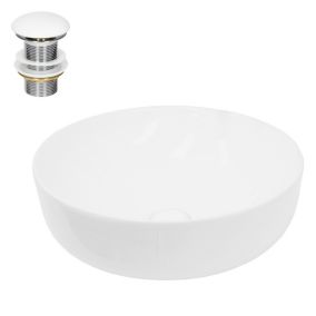 Lavabo salle de bain céramique blanc avec garniture de vidange 400x400x135 mm