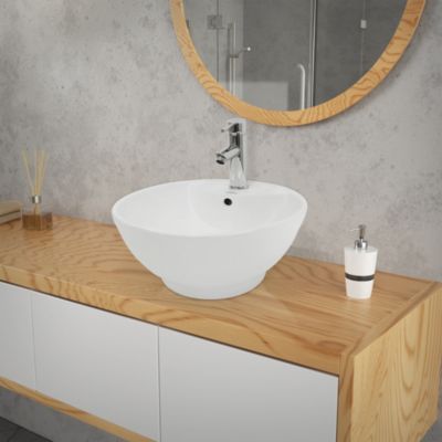 Lavabo salle de bain céramique blanc avec garniture de vidange 455x455x185 mm