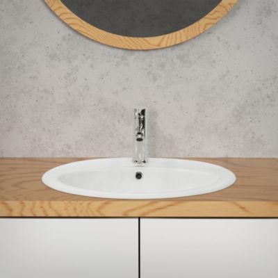 Lavabo salle de bain encastrable ovale évier en céramique blanc 570x195x485 mm