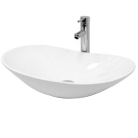 Lavabo salle de bain ovale céramique blanc + garniture de vidange 640x365x130 mm