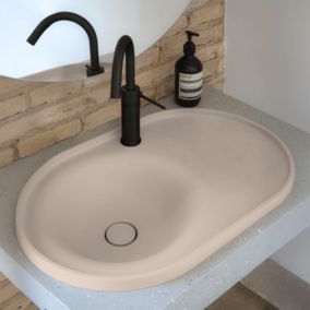 Lavabo semi-encastré POALGI résine Wraitom 64x14,5x42 cm blanc perla série DAL