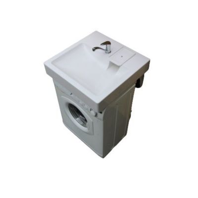Lavabo spécial Machine À Laver Gpm2 - Siphon déporté dans le coin - 47cm de profondeur libéré sous la vasque - Pour machine à lave