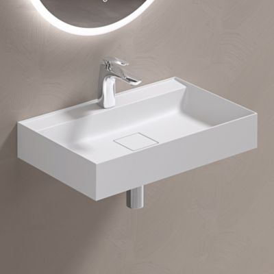 Lavabo à Suspendre Vasque à Poser 50x38x12 cm, en Solid Surface, Rectangulaire, Blanc Mat, avec Perçage, Colossum630, doporro