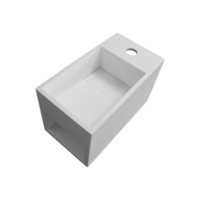 Lavabo suspendu avec espace de rangement PB2046 en résine de synthèse (Solid Stone), 33 x 18 x 20,5 cm blanc mat