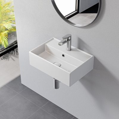 Lavabo suspendu en céramique blanc, l.31x H.13 x P.45 cm,  HOROW
