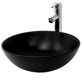 Lavabo vasque a poser en ceramique noir Evier lave-mains ronde 400 x 145 mm