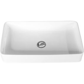 Lavabo Vasque en Céramique Rectangulaire avec Vidange Pop-up 60x35x11CM Vasque à Poser Blanc pour Salle de Bain Moderne