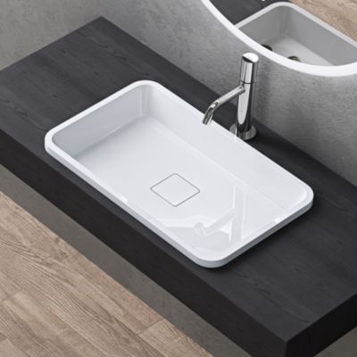 Lavabo vasque à Encastrer 60x38x12 cm, en Solid Surface, Rectangulaire, Blanc, avec Cache Bonde, Colossum104, doporro