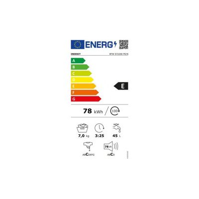 Lave-linge top 7kg 42L INDESIT 1200tr/min 40cm E, BTWS 72200 FRN