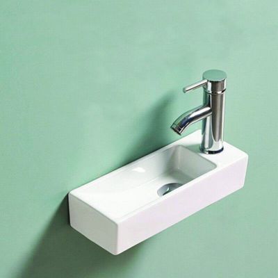 Lave main Rectangle Droite Céramique Blanc - 38x15 cm - Minimalist