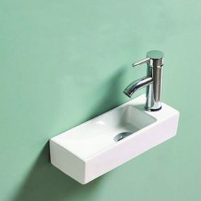Lave main Rectangle Droite Céramique Blanc - 38x15 cm - Minimalist