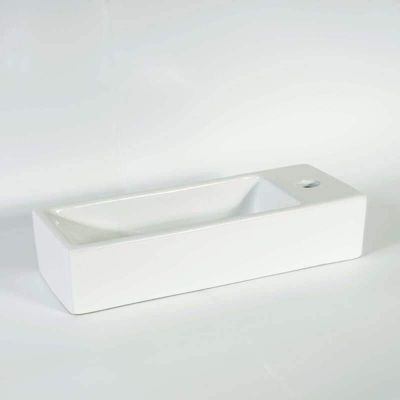 Lave main Rectangle Droite Céramique Blanc - 38x15 cm - Minimalist