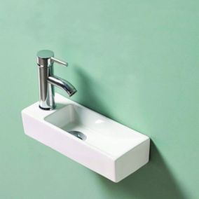 Lave main Rectangle Gauche Céramique Blanc 38x15 cm - Minimalist