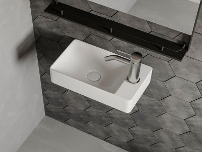 Lave-main suspendu en céramique blanche - L38 x H10 x P22 cm - ERAVAL II
