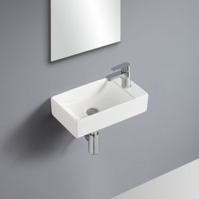 Lave mains à suspendre en céramique blanc, l.40 x H.10 x P.23 cm, Homesight Savy