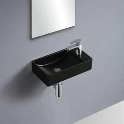 Lave mains à suspendre en céramique noir, l.40 x H.10 x P.23 cm, Homesight Savy