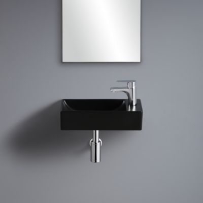 Lave mains à suspendre en céramique noir, l.40 x H.10 x P.23 cm, Homesight Savy