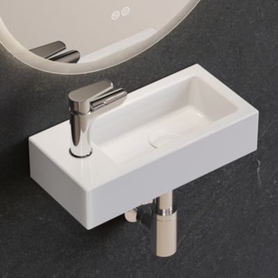 Lave mains céramique blanc, l.18x H.9 x P.37 cm, Horow