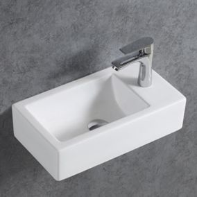 Lave-mains céramique KW302, 45,5 x 25 x 12 cm, blanc brillant Avec cache blanc brillant, Rangement droite