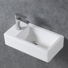 Lave-mains céramique KW302, 45,5 x 25 x 12 cm, blanc brillant Avec cache blanc brillant, Rangement gauche