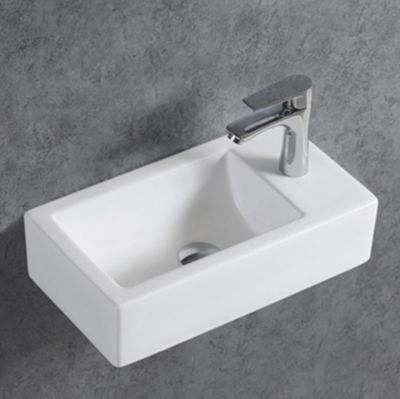 Lave-mains céramique KW302, 45,5 x 25 x 12 cm, blanc brillant Sans bonde, Rangement droite