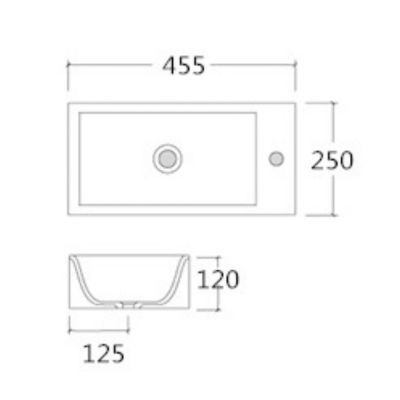 Lave-mains céramique KW302, 45,5 x 25 x 12 cm, blanc brillant Sans bonde, Rangement droite