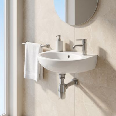 Lave mains céramique blanc, l.35 x H.15 x P.23 cm, GoodHome Bori